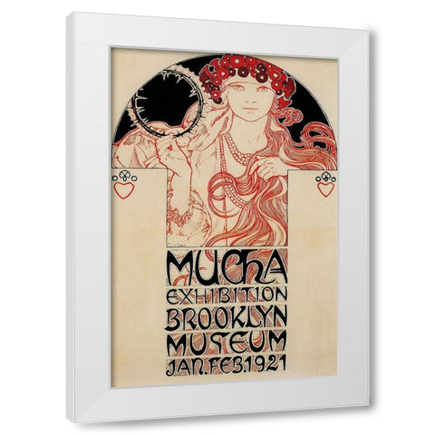 Mucha Brooklyn Exhibition White Modern Wood Framed Art Print by Vintage Apple Collection
