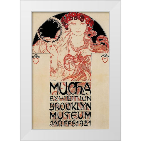 Mucha Brooklyn Exhibition White Modern Wood Framed Art Print by Vintage Apple Collection
