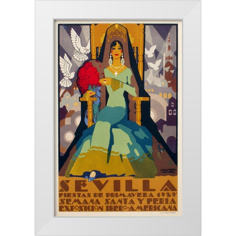 Seville Green Dress White Modern Wood Framed Art Print by Vintage Apple Collection