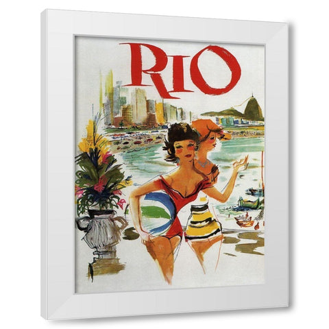Rio Travel Poster White Modern Wood Framed Art Print by Vintage Apple Collection