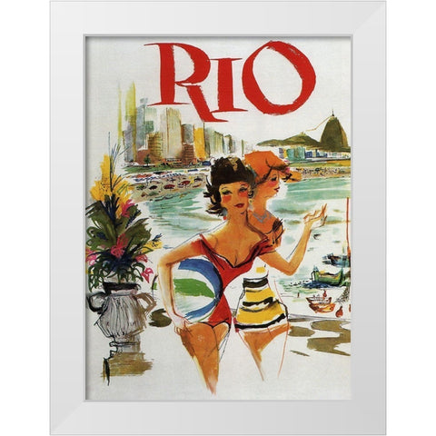 Rio Travel Poster White Modern Wood Framed Art Print by Vintage Apple Collection