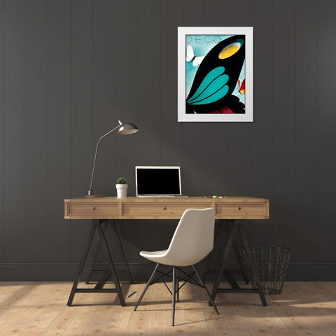 Deco Butterfly White Modern Wood Framed Art Print by Vintage Apple Collection