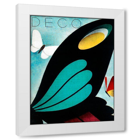 Deco Butterfly White Modern Wood Framed Art Print by Vintage Apple Collection