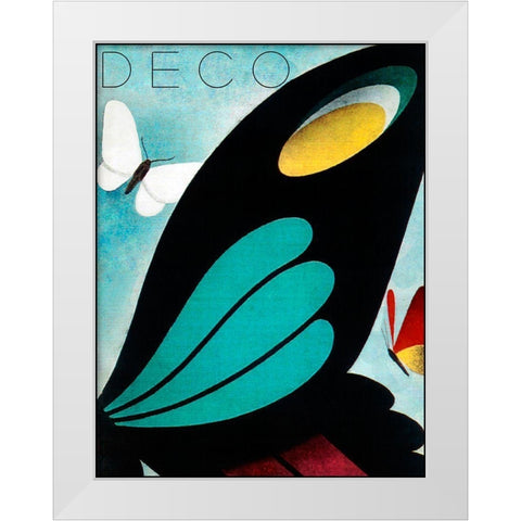 Deco Butterfly White Modern Wood Framed Art Print by Vintage Apple Collection