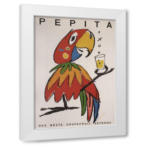 Pepita the Parrot White Modern Wood Framed Art Print by Vintage Apple Collection