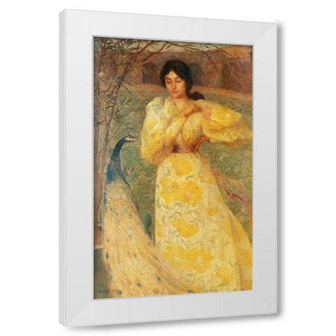 Peacock Woman  White Modern Wood Framed Art Print by Vintage Apple Collection