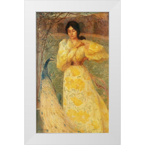 Peacock Woman  White Modern Wood Framed Art Print by Vintage Apple Collection