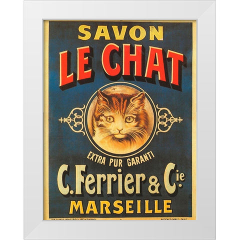 Savon Le Chat White Modern Wood Framed Art Print by Vintage Apple Collection