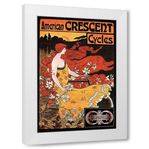 Crescent Cycles White Modern Wood Framed Art Print by Vintage Apple Collection