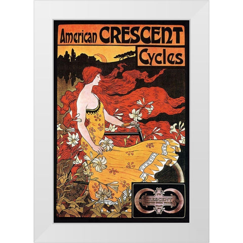 Crescent Cycles White Modern Wood Framed Art Print by Vintage Apple Collection