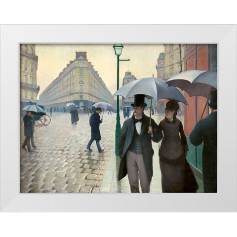 Caillebotte-Paris Street-A Rainy Day White Modern Wood Framed Art Print by Vintage Apple Collection