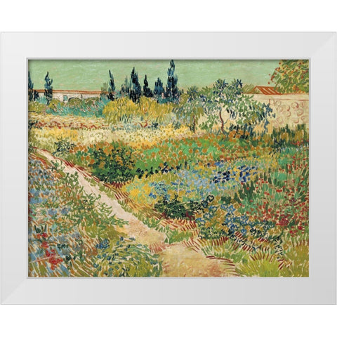 Van Gogh-Bluhender Garten White Modern Wood Framed Art Print by Vintage Apple Collection