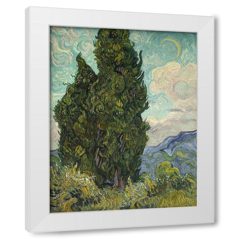 Van Gogh-Cypresses White Modern Wood Framed Art Print by Vintage Apple Collection