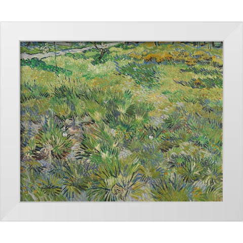 Van Gogh-Long Grass With Butterflies White Modern Wood Framed Art Print by Vintage Apple Collection