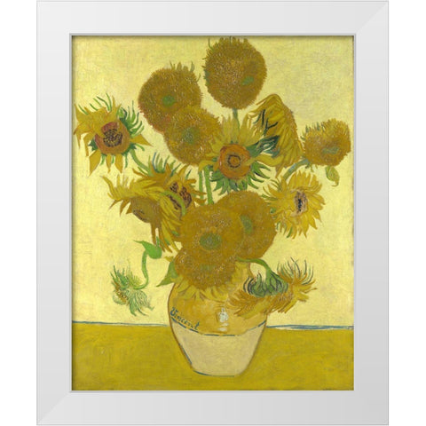 Van Gogh-Sunflowers White Modern Wood Framed Art Print by Vintage Apple Collection