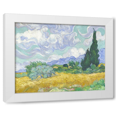 Van Gogh-Wheatfield with Cypress White Modern Wood Framed Art Print by Vintage Apple Collection