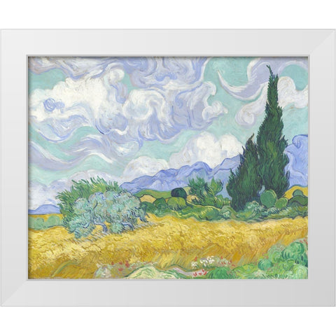 Van Gogh-Wheatfield with Cypress White Modern Wood Framed Art Print by Vintage Apple Collection