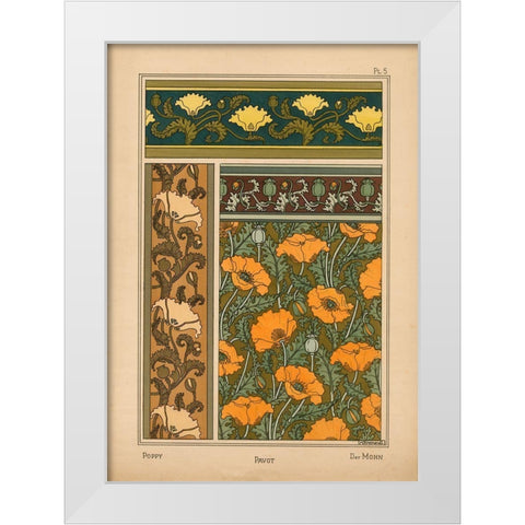 Plate 05 - Poppy White Modern Wood Framed Art Print by Vintage Apple Collection