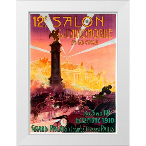 Salon de Automobile White Modern Wood Framed Art Print by Vintage Apple Collection