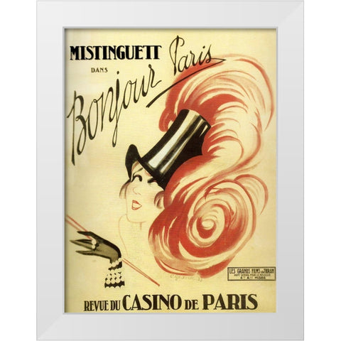 Bonjour Paris White Modern Wood Framed Art Print by Vintage Apple Collection