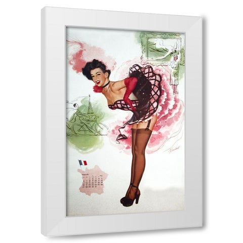 French Girl White Modern Wood Framed Art Print by Vintage Apple Collection