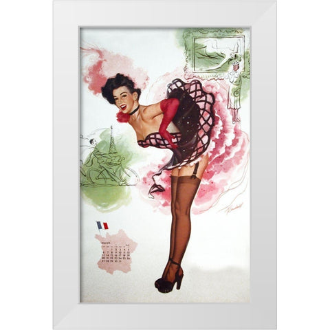 French Girl White Modern Wood Framed Art Print by Vintage Apple Collection