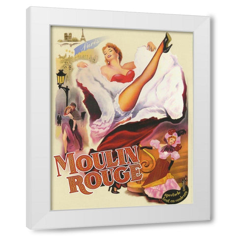Moulin Rouge Paris White Modern Wood Framed Art Print by Vintage Apple Collection