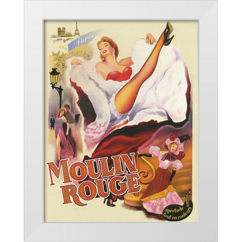 Moulin Rouge Paris White Modern Wood Framed Art Print by Vintage Apple Collection