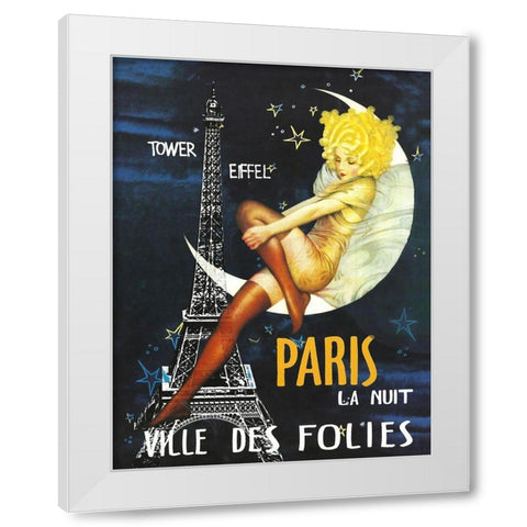 Paris Moon White Modern Wood Framed Art Print by Vintage Apple Collection