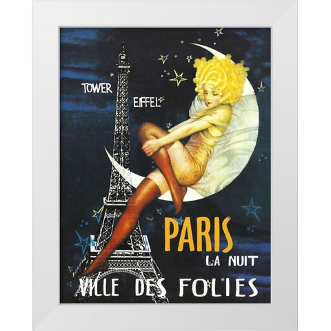 Paris Moon White Modern Wood Framed Art Print by Vintage Apple Collection