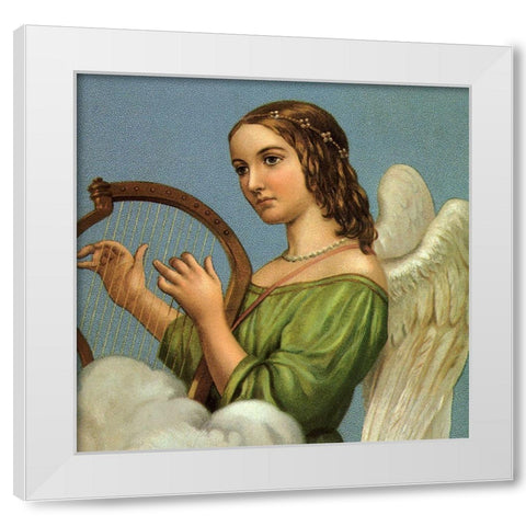 Angel With Harp White Modern Wood Framed Art Print by Vintage Apple Collection