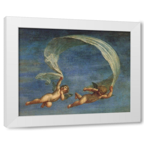 Two Angels Flying White Modern Wood Framed Art Print by Vintage Apple Collection