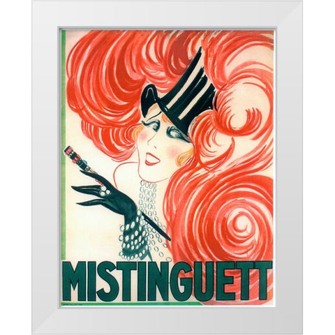 Mistinguett Redhead Cane White Modern Wood Framed Art Print by Vintage Apple Collection