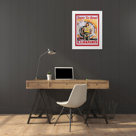 Mural Smackdown Marines White Modern Wood Framed Art Print by Vintage Apple Collection