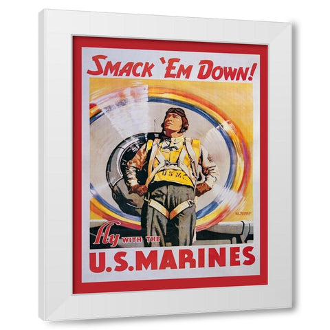 Mural Smackdown Marines White Modern Wood Framed Art Print by Vintage Apple Collection