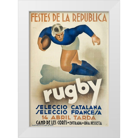 Rugby White Modern Wood Framed Art Print by Vintage Apple Collection
