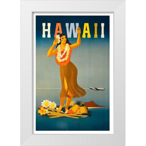 Trav Hawaii White Modern Wood Framed Art Print by Vintage Apple Collection