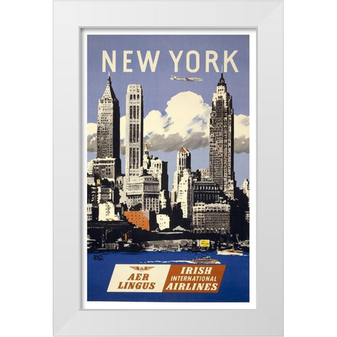 Trav Ny Aer Lingus White Modern Wood Framed Art Print by Vintage Apple Collection