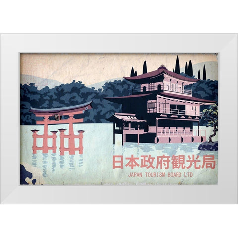 Visit Japan White Modern Wood Framed Art Print by Vintage Apple Collection