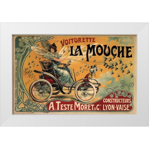 Voiturette La Mouche France1900 White Modern Wood Framed Art Print by Vintage Apple Collection