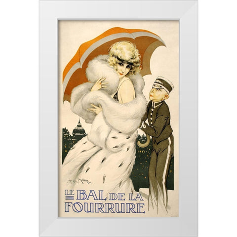 Bal De La Fourrure White Modern Wood Framed Art Print by Vintage Apple Collection