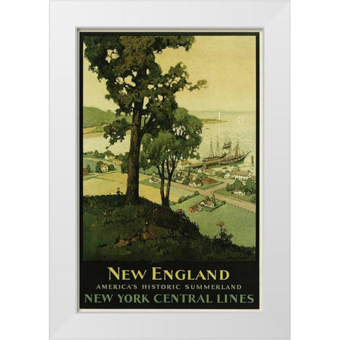 New England Ny Central Lines White Modern Wood Framed Art Print by Vintage Apple Collection