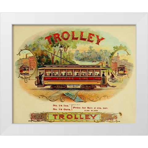 Trolley Cigars White Modern Wood Framed Art Print by Vintage Apple Collection