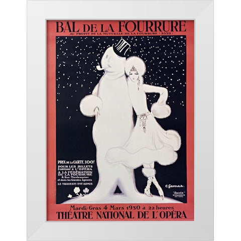 Bal de La Fourrure White Modern Wood Framed Art Print by Vintage Apple Collection