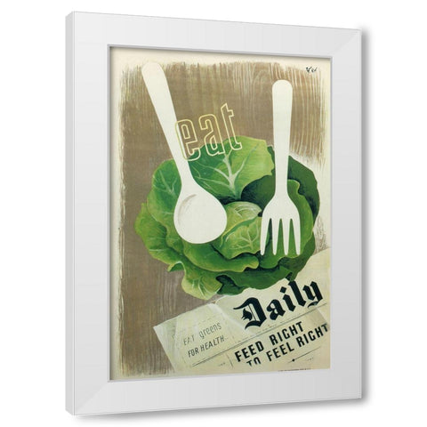 Eat Greens White Modern Wood Framed Art Print by Vintage Apple Collection