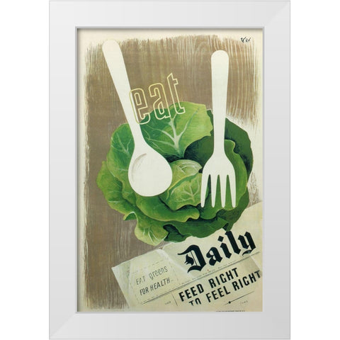 Eat Greens White Modern Wood Framed Art Print by Vintage Apple Collection