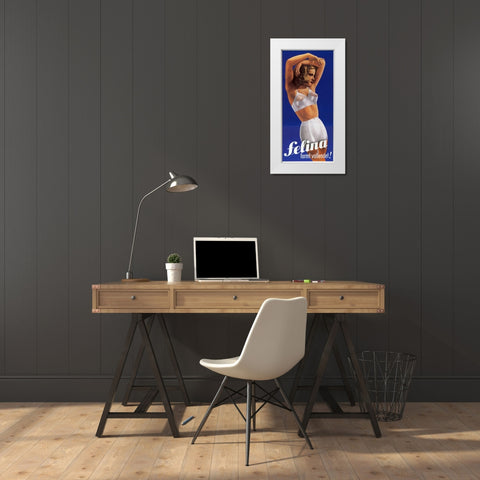 Felina White Modern Wood Framed Art Print by Vintage Apple Collection