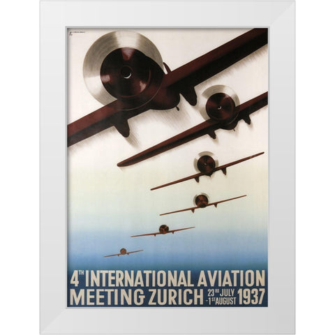 Aviation Zurich White Modern Wood Framed Art Print by Vintage Apple Collection
