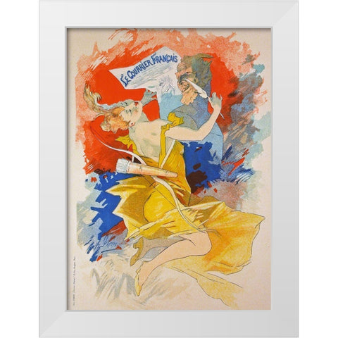 Cheret Courier Francais White Modern Wood Framed Art Print by Vintage Apple Collection