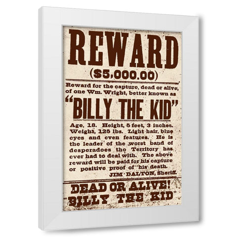 Reward Billy The Kid White Modern Wood Framed Art Print by Vintage Apple Collection